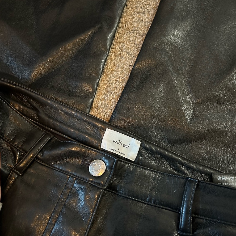 Wilfred Black Vegan Leather Pants with Silver Button